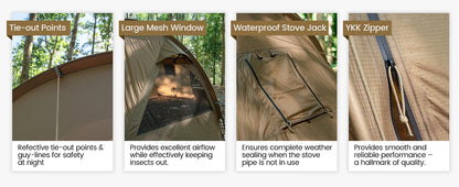 OneTigris Raven Nest Tunnel Hot Tent 2 Person Camping Shelter with Stove Jack 4 Season Waterproof Tent for Backpacking Bushcraft