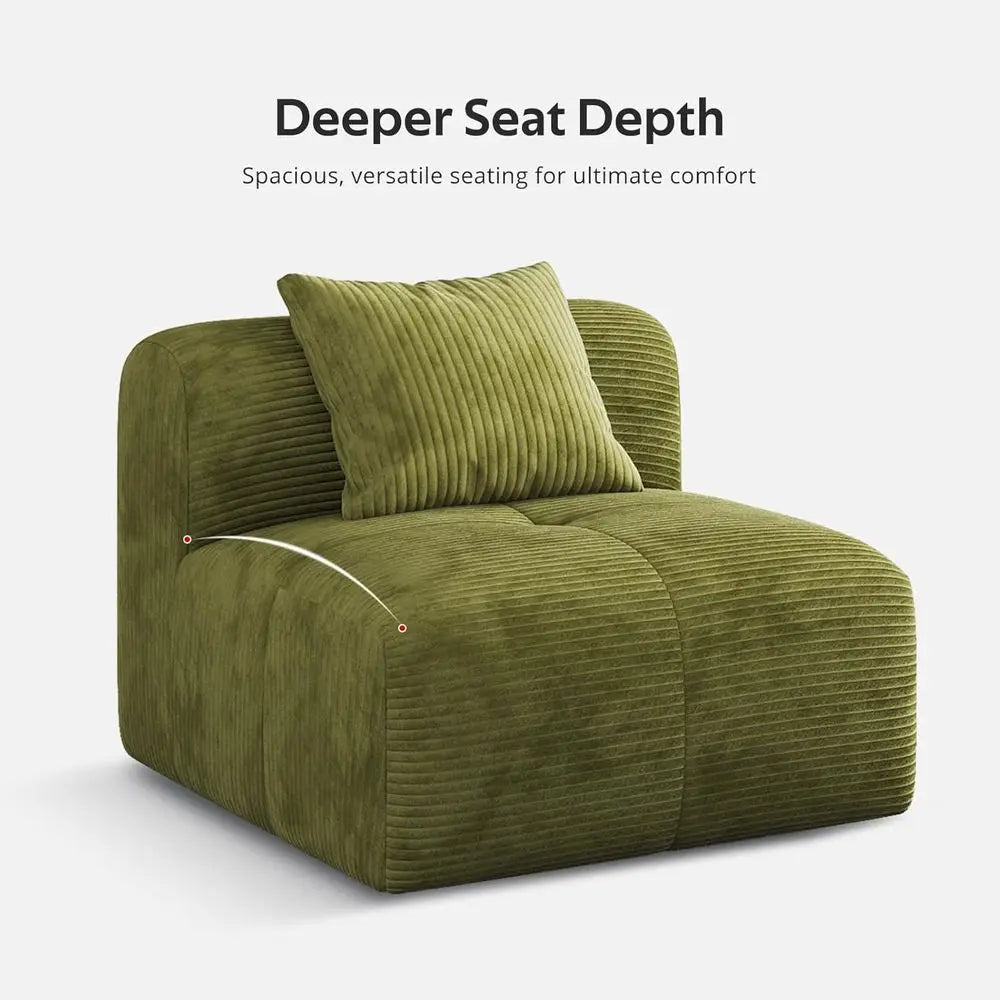 Green Oversized 3-Seat L-Shaped Corduroy Sectional Sofa with Ottoman