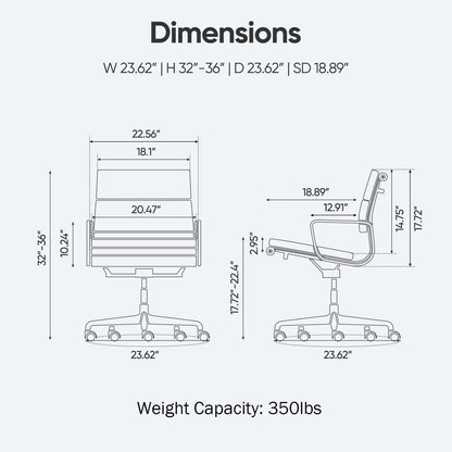 Classic Office Chair Genuine Leather Executive Desk with Lumbar Support Ergonomic Computer Chair with Aluminum Arms Office Room