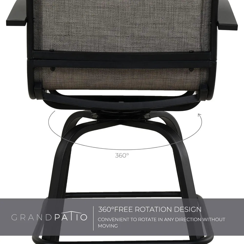 Counter Height Outdoor Swivel Bar Stools Set of 2, Patio Bar Chairs with Arms Backs for Porch Balcony, Poolside, Deck (Coffee,