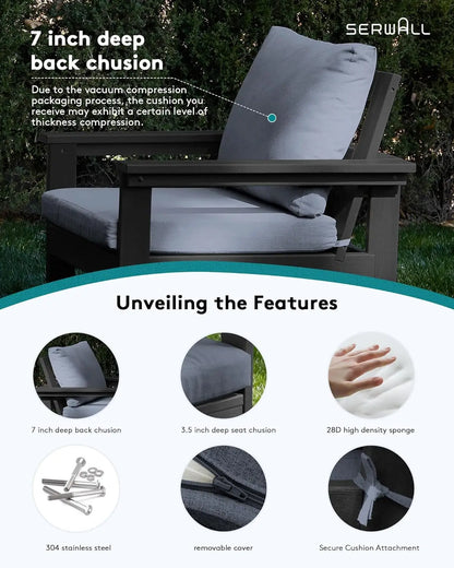 HDPE Patio Conversation Set, 6-Piece Sectional Outdoor Furniture Set, All Weather Outdoor Couch Set Patio Furniture Set