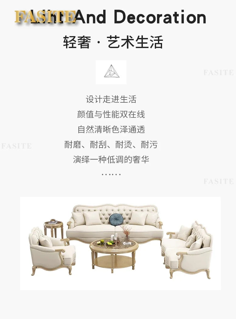 Leather sofa combined living room size apartment Italian light luxury high-end luxury solid wood furniture