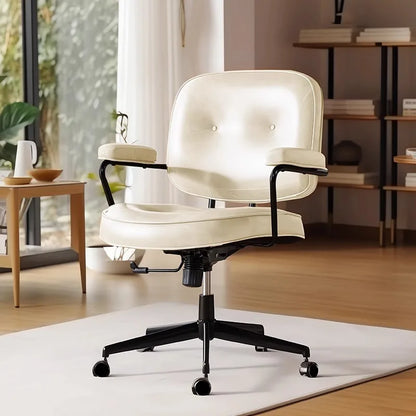 Home Computer Chair Office Chair Swivel Chair Oil Wax Leather and Top Layer Cowhide Style Retro Light Luxury Texture New