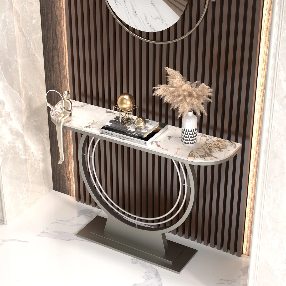 Light luxury entrance table, modern simple narrow case against the wall, aisle corridor decoration, golden end view table, entra