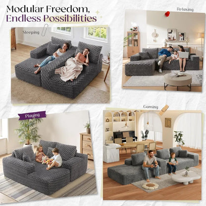 Large Modular Sectional Sofa with Deep Seating and Corduroy Fabric, L-Shaped Cloud Couch for Comfortable Relaxation