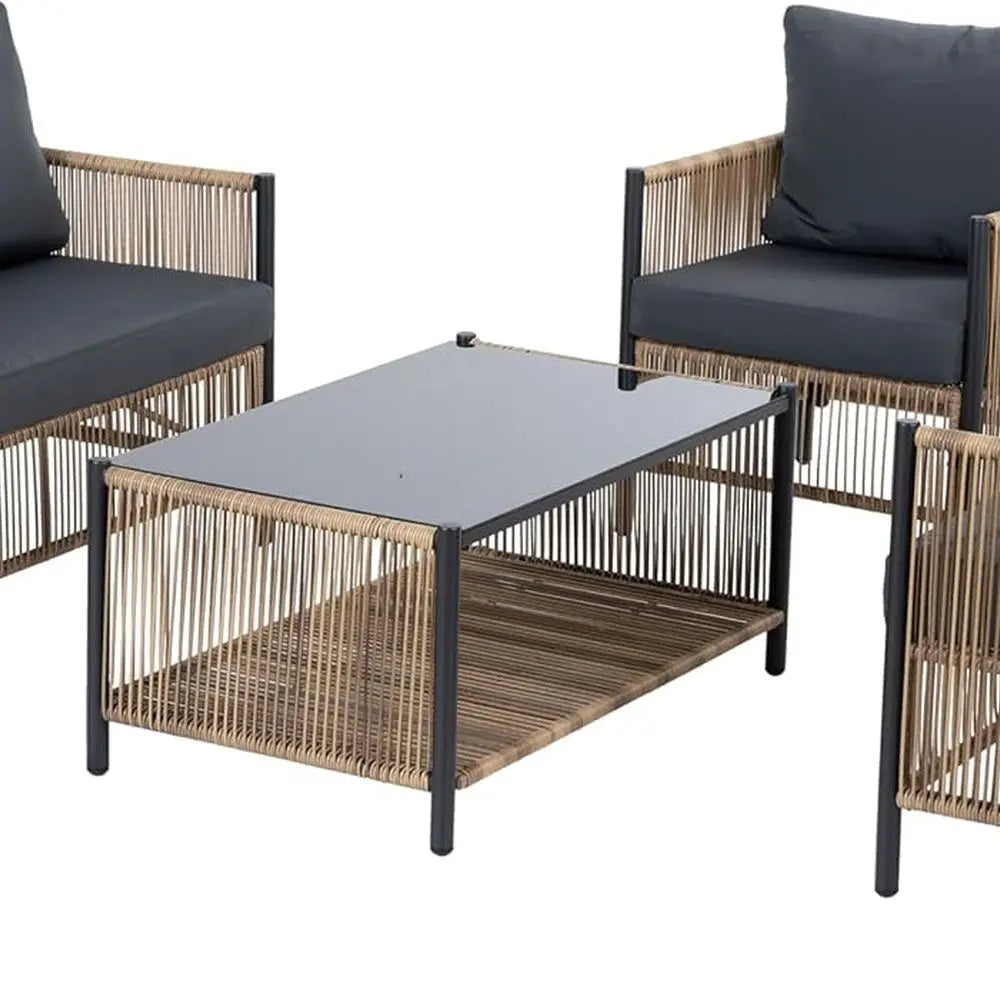 All-Weather Outdoor Wicker Sofa Set with Coffee Table and Cushions, Suitable for Patio, Garden, Backyard, Brown & Grey