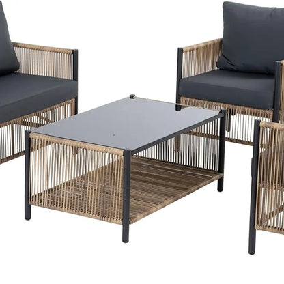 All-Weather Outdoor Wicker Sofa Set with Coffee Table and Cushions, Suitable for Patio, Garden, Backyard, Brown & Grey