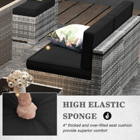 8 Pieces Patio Furniture Set with 44"  Fire Pit Table, Outdoor Sectional Wicker Conversation Sofa Sets with Coffee Table