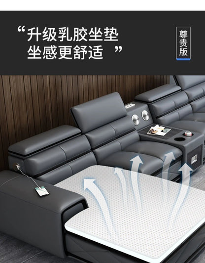 Simple and modern leather sofa combination large apartment living room L-shaped corner function headrest few fully