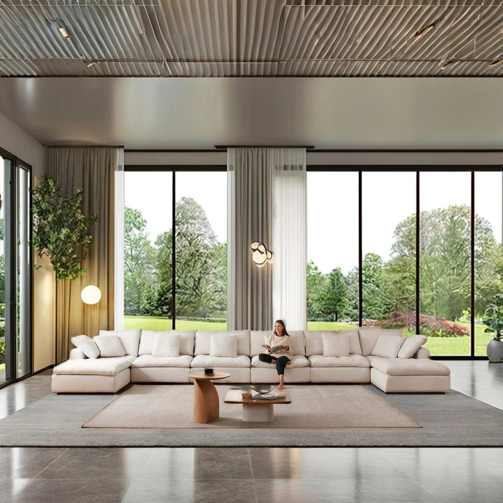 Luxury Modular U Shape Couch Collection Indoor Home Furniture Goose Down Filling Cloud Sectional Sofa