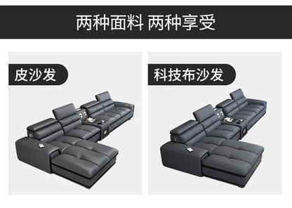 Simple and modern leather sofa combination large apartment living room L-shaped corner function headrest few fully