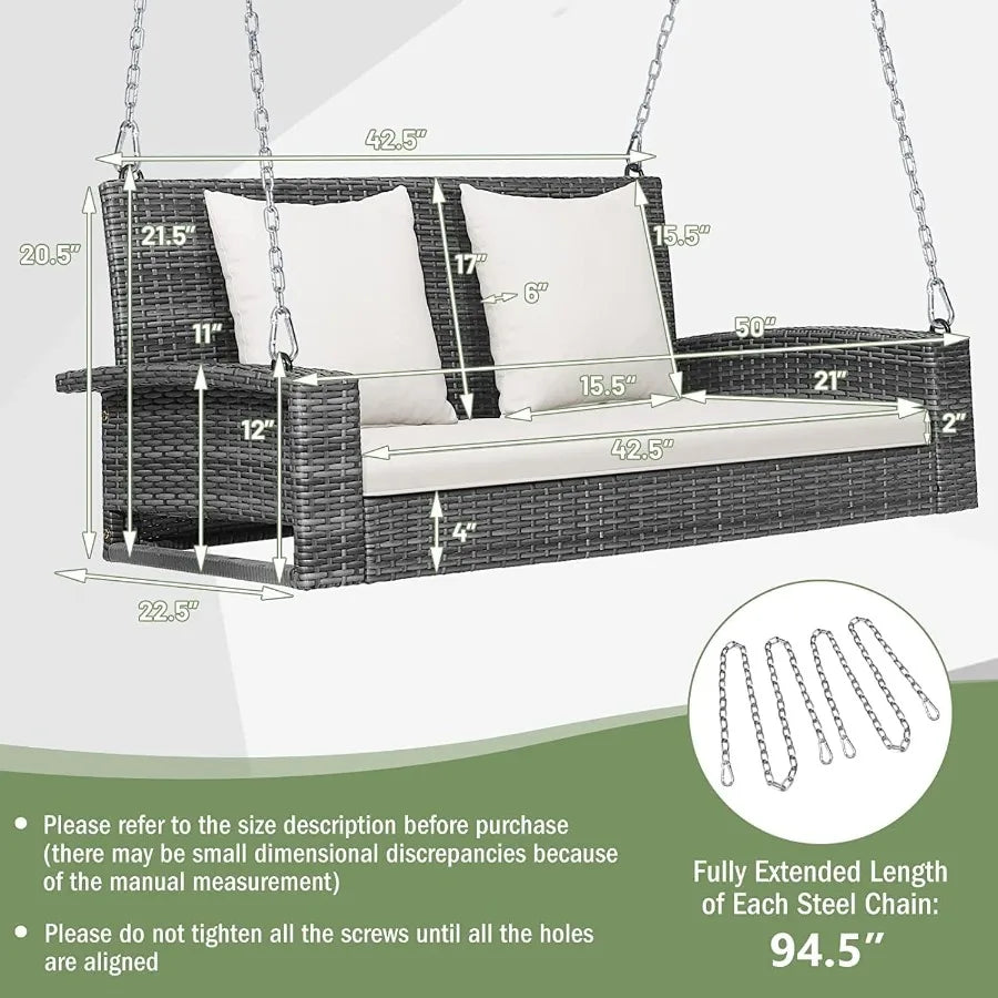 2Person Outdoor Porch Swing Bench with Heavy Duty Frame for Patio Balcony Garden Rustproof Chains and Comfortable Cushions for