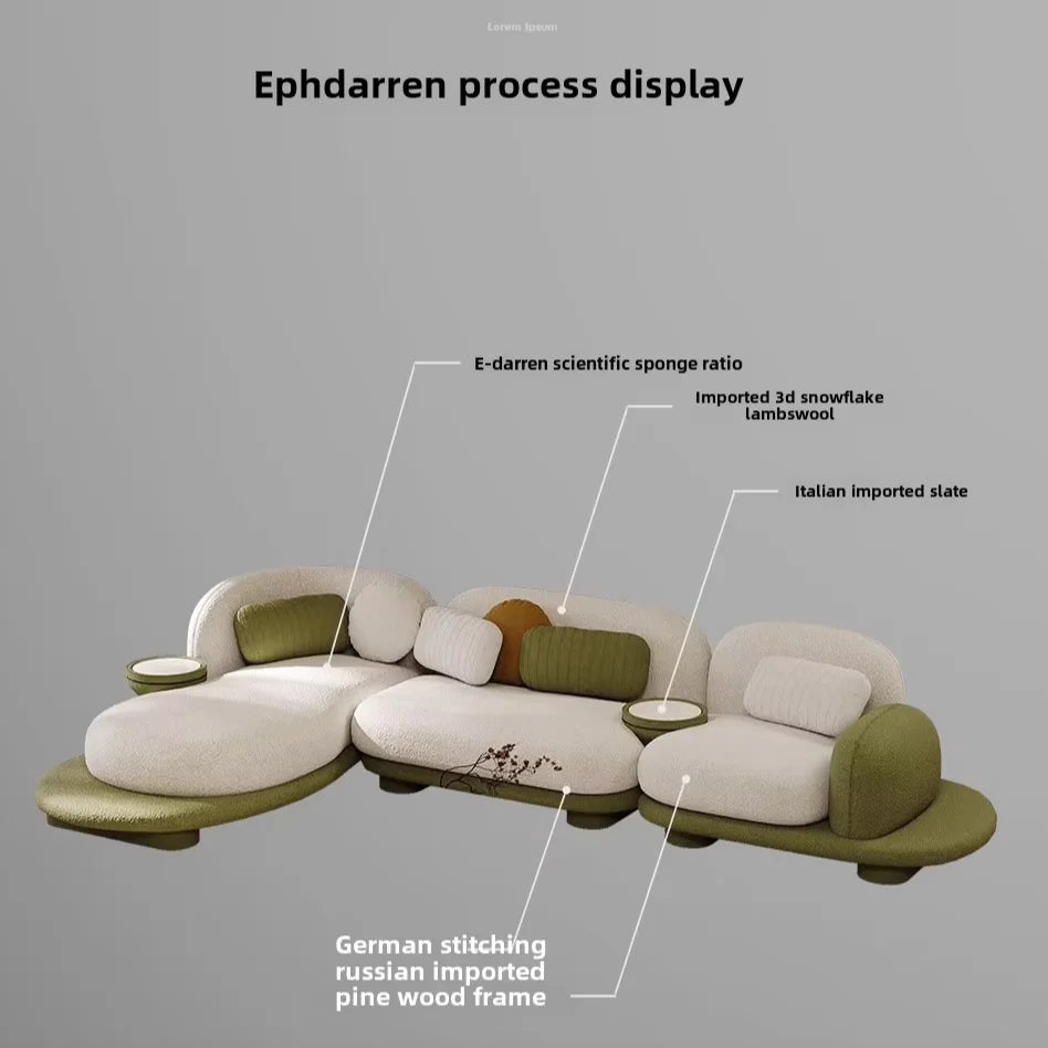 Wooden combination sofa set, corner combination, special shape, sponge filling material
