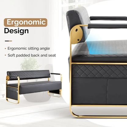 Luxury Waiting Room Chairs with Gold Arms, 57.5" Office Guest Bench Seating for Salon Bank Airport Conference