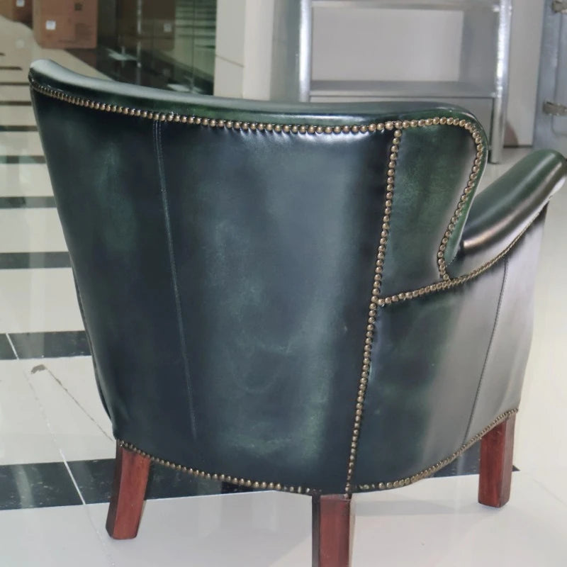 Antique green leather sofa chair top layer cowhide living room bedroom clubhouse club