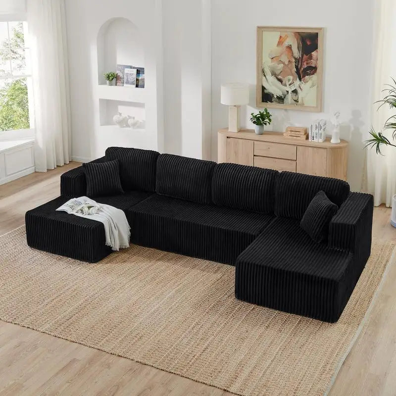 U-Shaped Modular Sectional Sofa, Compressed Modern Minimalist Corduroy Couch, Sleeper Sofa for Living Room and Bedroom, Comfy