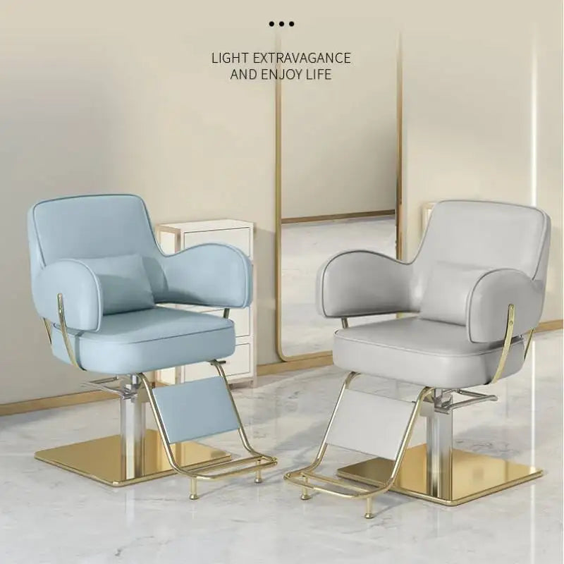 Round Chair Professional Barber Chairs Mirror Hair Salon Women's Beauty Men's Shaving Rotating Ergonomic Wheels Reclining Silla