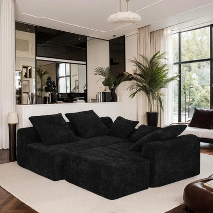 111.2" Modern L-Shaped Sectional Sofa,Modular Velvet Couch with Adjustable Configurations, Soft Melange Fabric,Comfortable