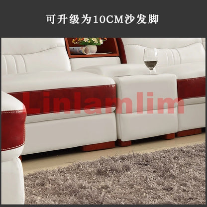 MANBAS Italian Cow Genuine Leather Couch Set Big Sofas Modernos Para Sala with Speaker, Bluetooth Audio, USB Charging,Storage