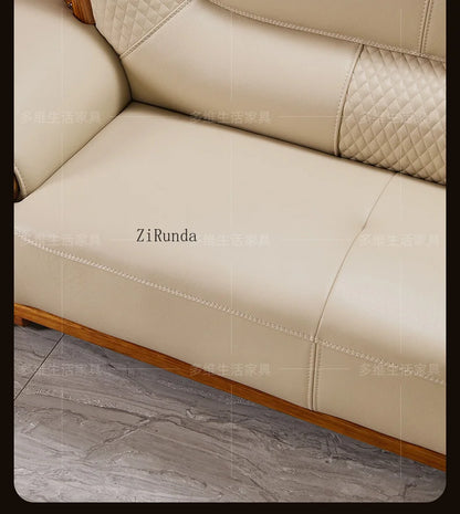 Ebony leather sofa, living room solid wood princess corner sofa, modern furniture