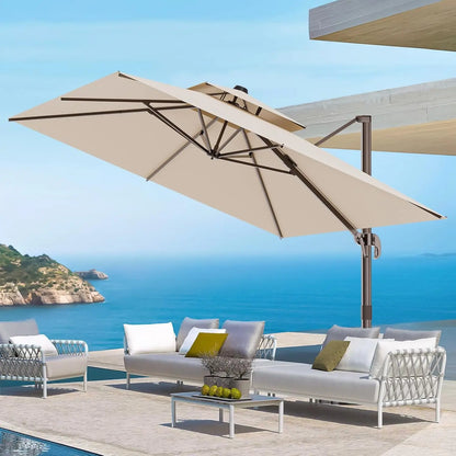 9' X 12' Cantilever Outdoor Patio Umbrellas with Base Included, Large Rectangle Umbrella Heavy Duty 360°Rotation Offset