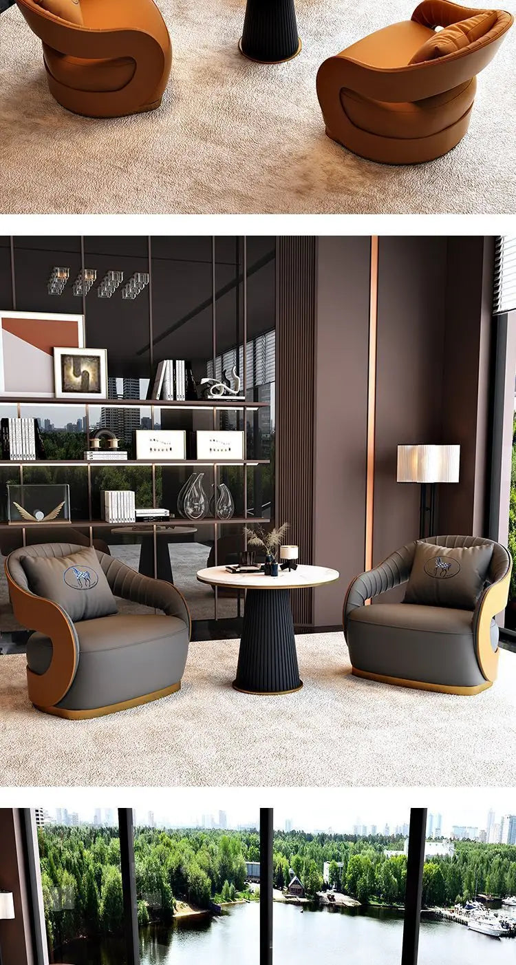 Italian style living room small chairs office and guest rooms single sofa chairs rotatable genuine leather leisure chairs