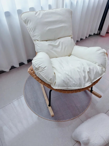 Woven Rattan Rocking Chair for Balcony Lazy Sofa with Comfortable Cushion Leisure Swivel Chairs for Living Room Lobster Chairs