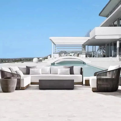 Outdoor rattan sofa courtyard preservative wood designer villa hotel  teak leisure  combination