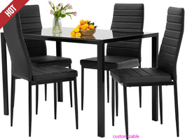 5-Piece Dining Table Set, Space-Saving Design , Faux Leather Cushions ,Modern Rectangular Table, Black, for Dining Room