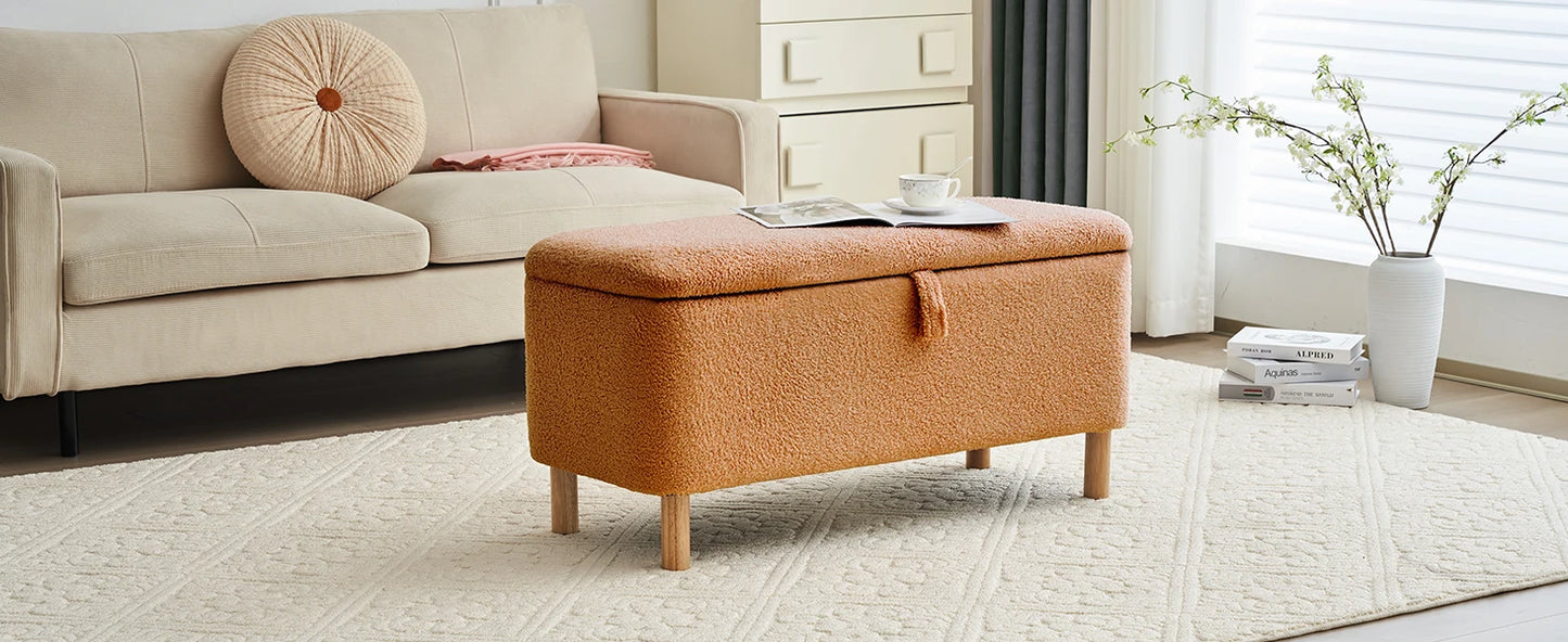 39.5" Boucle Storage Ottoman Bench for Bedroom end of Bed, Sherpa Upholstered Shoe Seat Storage Beach for Entryway, Off White