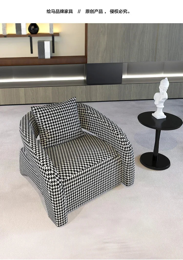 Designer Curved Single Houndstooth Couch Nordic Living Room Balcony Leisure Creative Chair