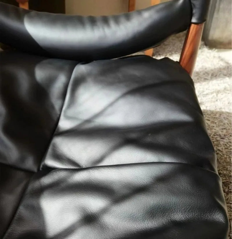 Wooden Living Room Chairs Leather Armchair Aesthetic Vintage Single Person Backrest Chair Luxury Comfortable Lazy Sofa Chair
