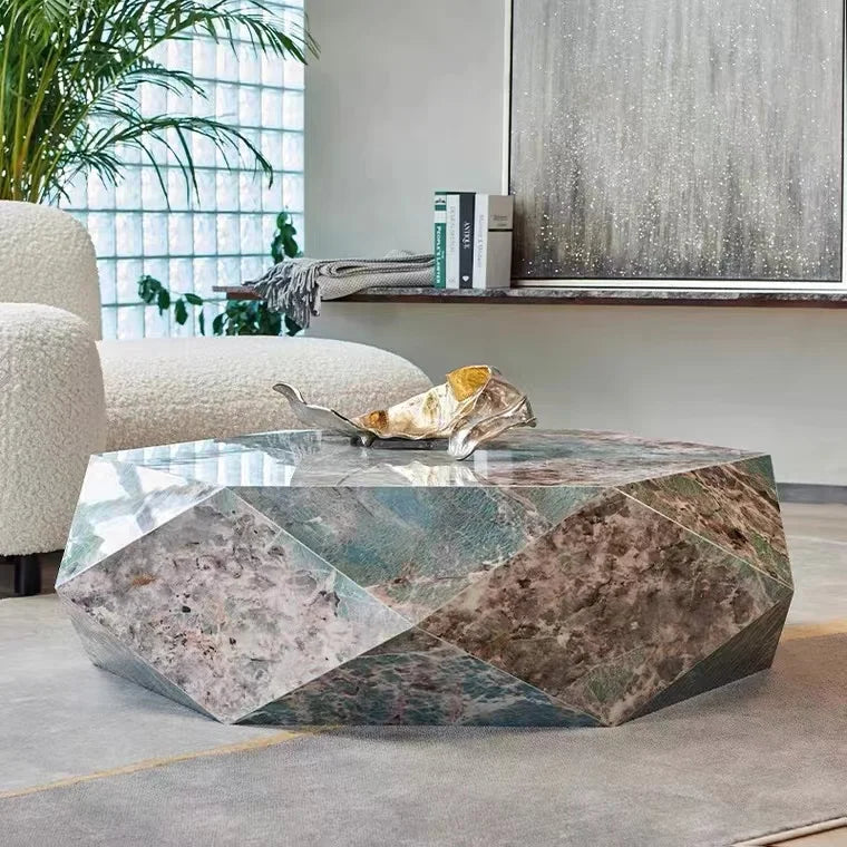 Postmodern tea table simple polygonal tea table Amazon green Italian light luxury rock slab special-shaped coffee table designer