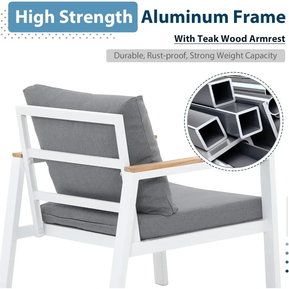 Patio Furniture Set 5 Pieces with Teak Coffee Table & Cushion, Outdoor Patio Furniture Sectional Patio Sofa