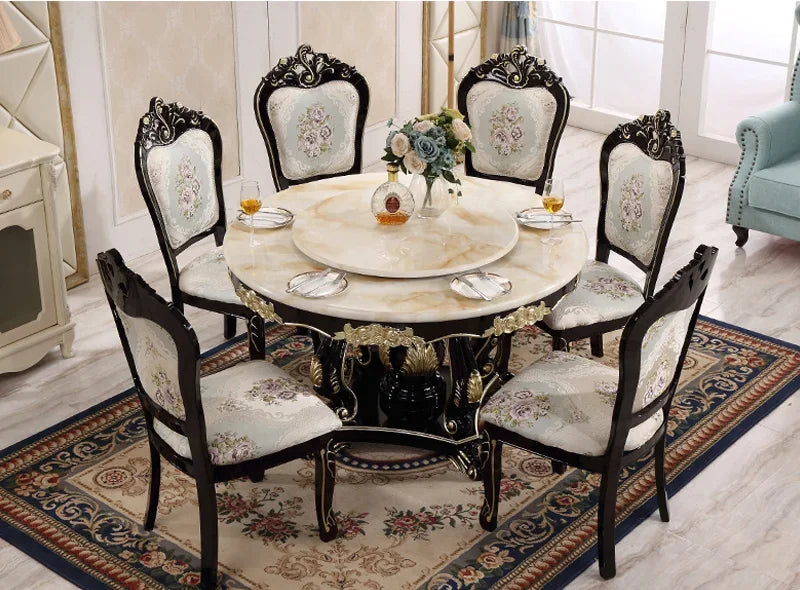 -Round Dining Table With Rotating Centre European Style Dining Table Set Carved Luxury Dining Table