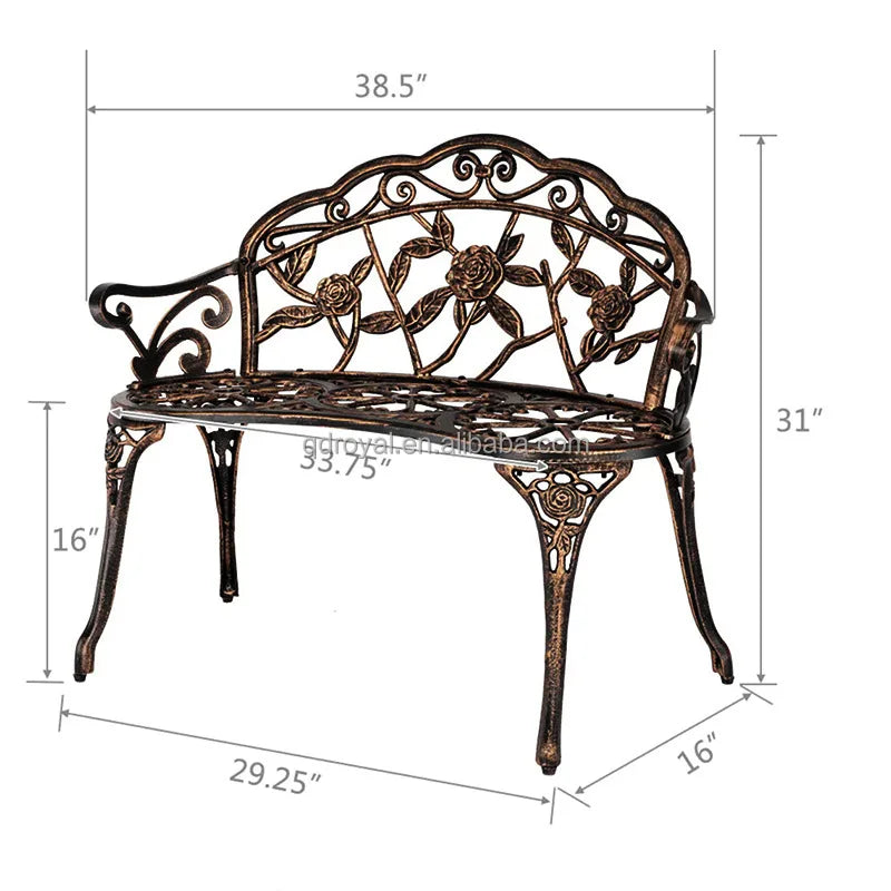 Low MOQ Hot-selling Park Bench Metal Charis Outdoor Furniture Garden Bench With Rose