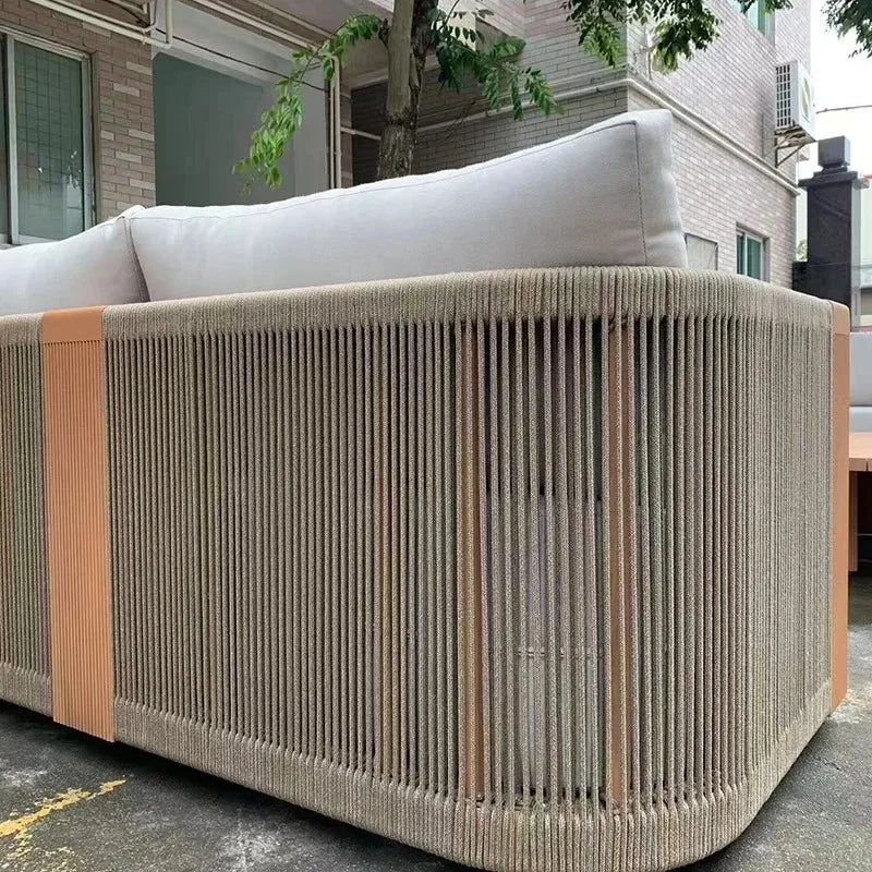 Outdoor Furniture Lounge Sets Modern Garden Teak Wood Couch Sofa Luxury Style Combination Teakwood Rope Sofa Set
