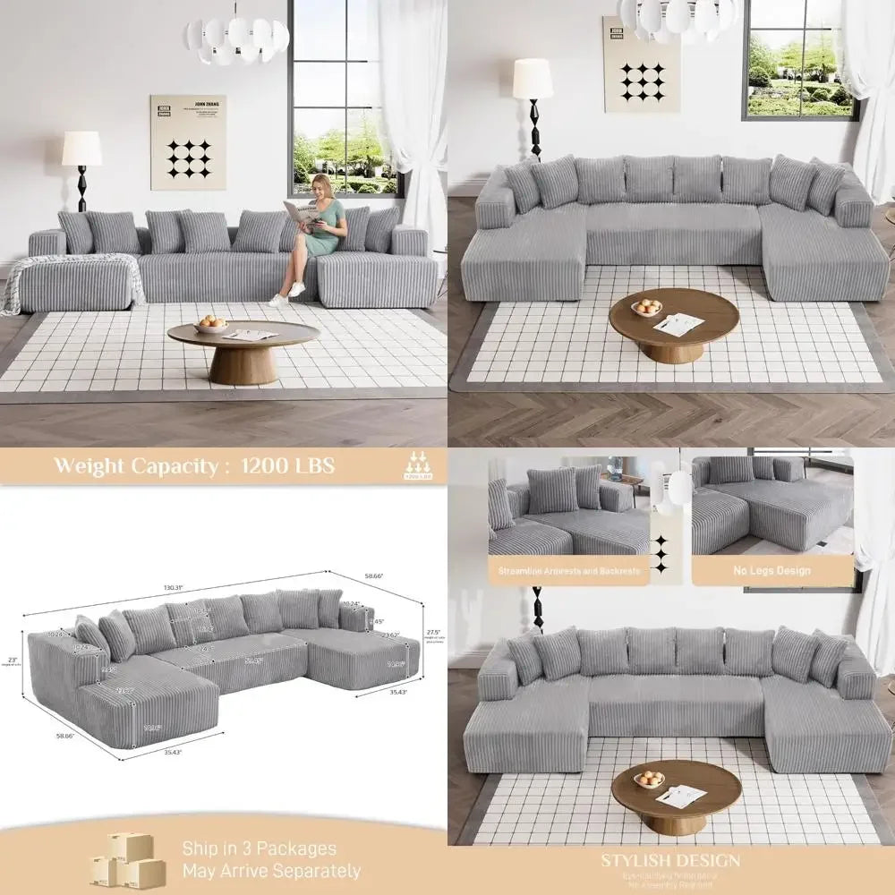 Modular Sectional Sofa In Corduroy With Memory Foam For Living Room, Modern Deep Seating Living Room Sofas Modern Apartment