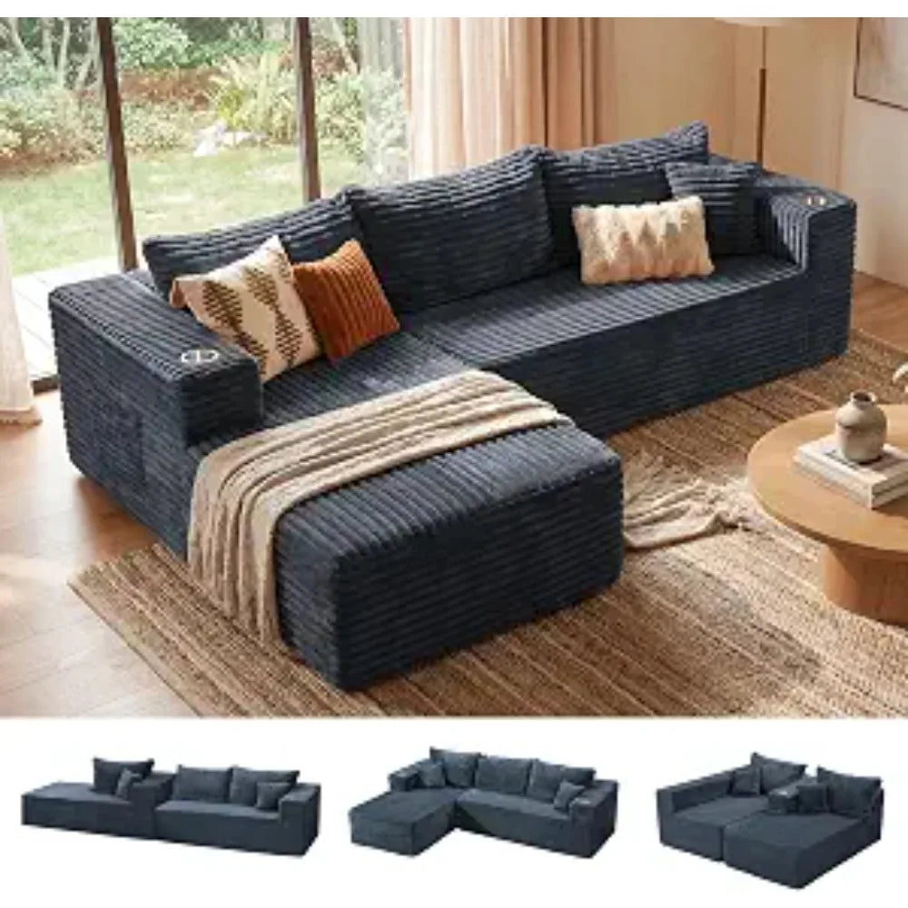 Oversized 108” Boneless Couch, Comfy Cloud Modular Sectional Sofa, L-Shape Sofa with Chaise, Memory Foam, Customized