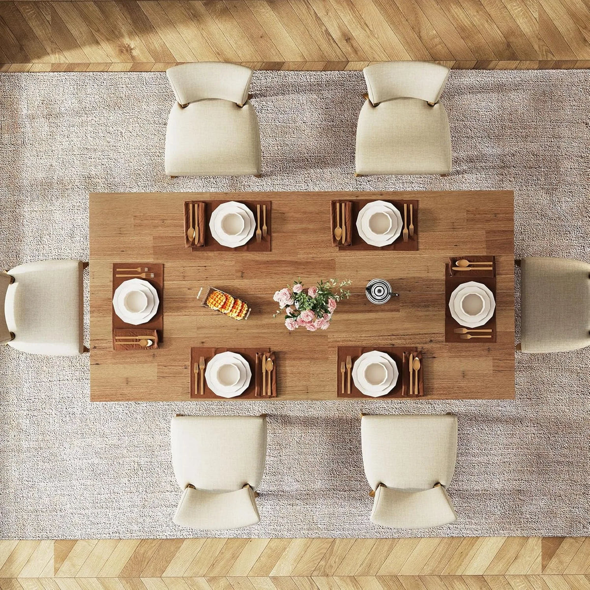 63-inch Dining Table for 4-6, Farmhouse Kitchen Table with Large Tabletop, Rectangular Eating Table for Dining Room, Living Room