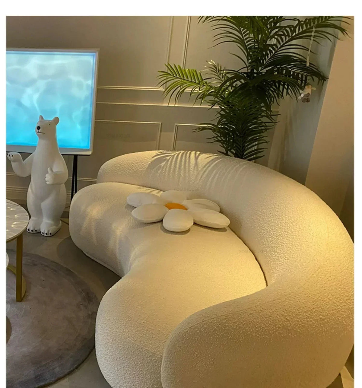 Curved Living Room Sofas Living Room Furniture Cream Style Beauty Salon Sofa Clothing Store Rest Area Reception Sofab