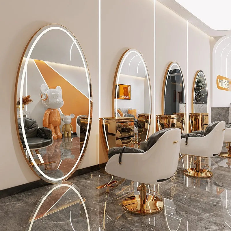 Modern Style Large Gold Styling Barber Wall Mounted Salon Furniture Hairdressing Led Makeup Beauty Salon Mirror