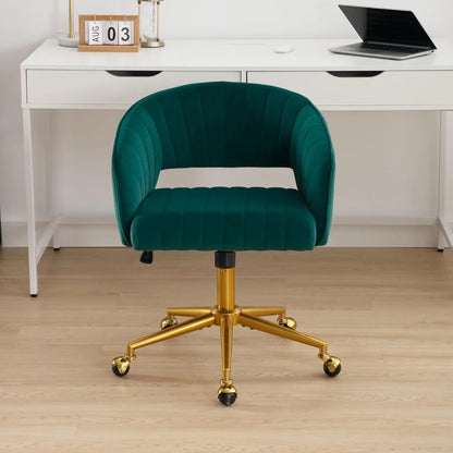 modern velvet swivel desk chair with adjustable height and metal base for home office and vanity use