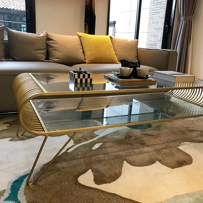 Modern Nordic Living Room Wrought Iron Rectangular Coffee Table Glass Coffee Table Set