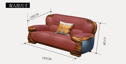 B178 A Imported ebony wood carving flower sofa villa new Chinese modern simple first layer leather sofa