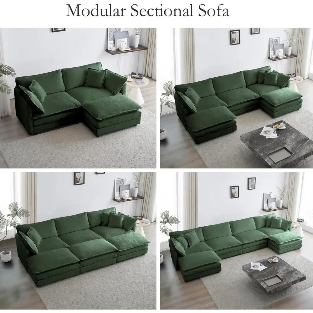 Cloud Couch with Movable Ottoman, Modern L Shaped Modular Sectional Sofa