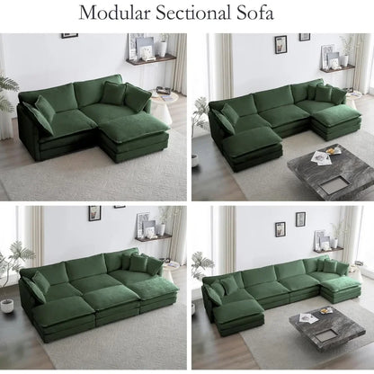 Cloud Couch with Movable Ottoman, Modern L Shaped Modular Sectional Sofa