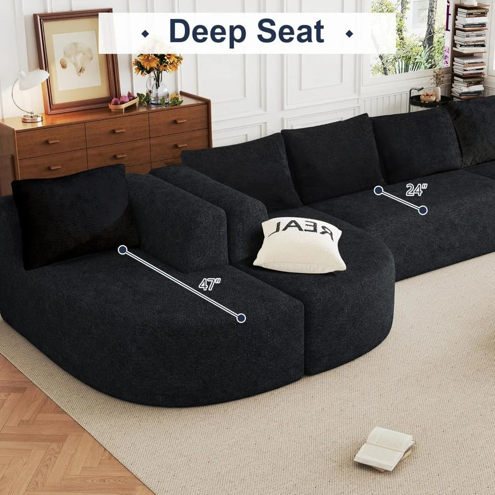 Luxury Oversized 5-Seater Modern Chenille Sectional Sofa for Living Room, Deep Seated Curved Cloud Couch, Modular Sofa Design