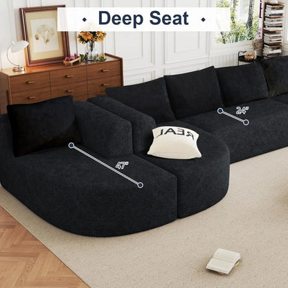 Luxury Oversized 5-Seater Modern Chenille Sectional Sofa for Living Room, Deep Seated Curved Cloud Couch, Modular Sofa Design