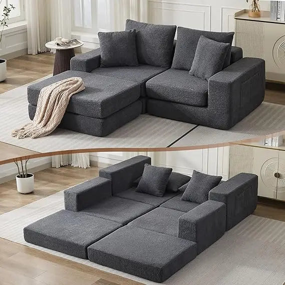 Sectional Couch with L-Shape Chaise, Modern Boneless Cloud Couch for Living Room, Sofa Bed with Deep Seat, No Assembly